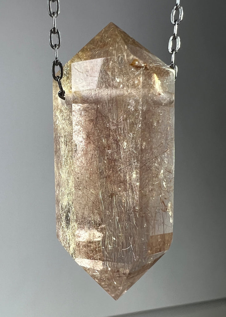 Gold Rutile Quartz Crystal Necklace