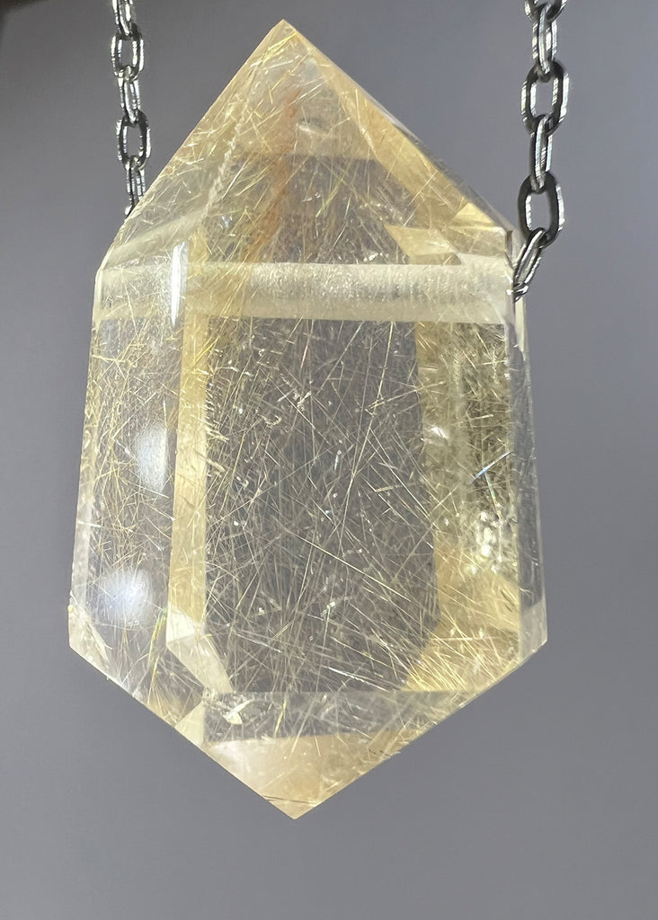 Gold Rutile Quartz Crystal Necklace