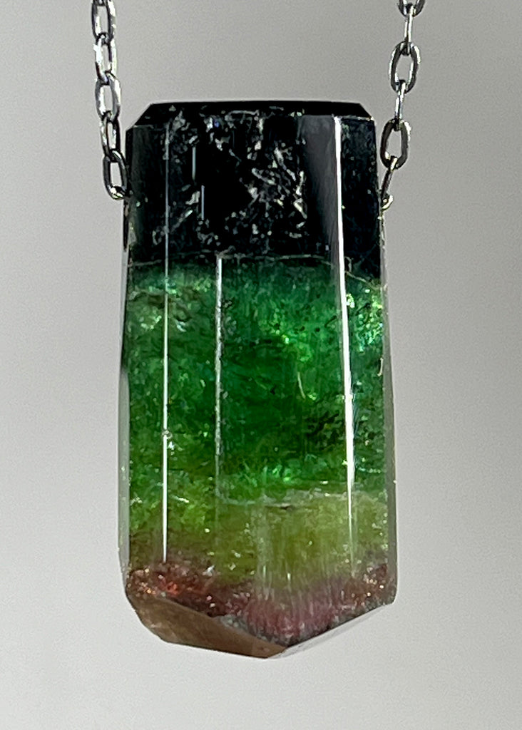 Indicolite Blue, Green, and  Pink Tourmaline Crystal Necklace