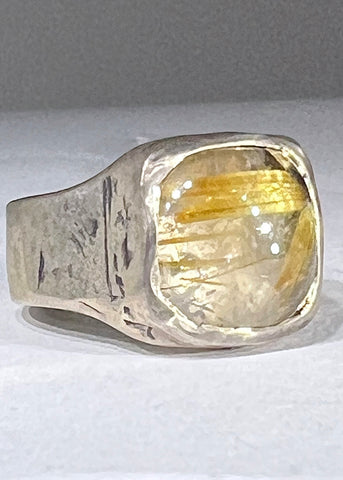 Gold Rutile Quartz Ring