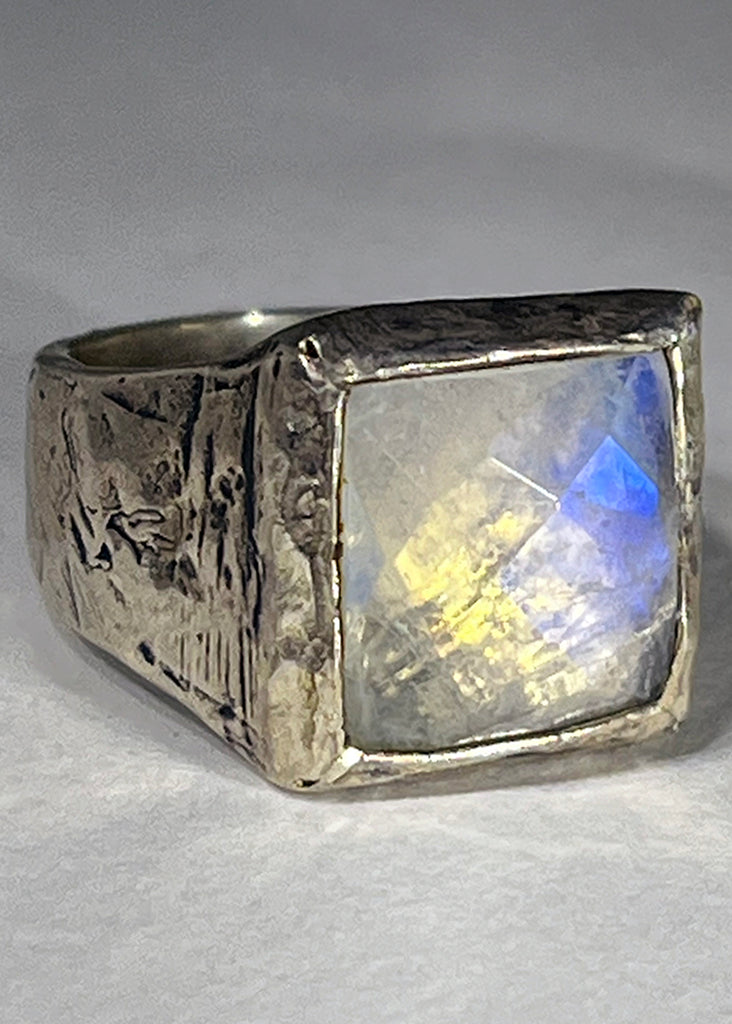 Faceted Moonstone Rainbow Ring