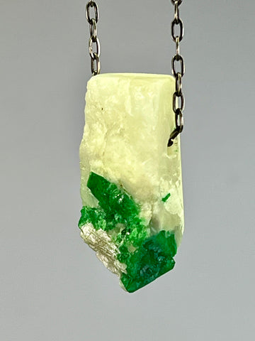 Emerald in White Quartz Crystal Necklace