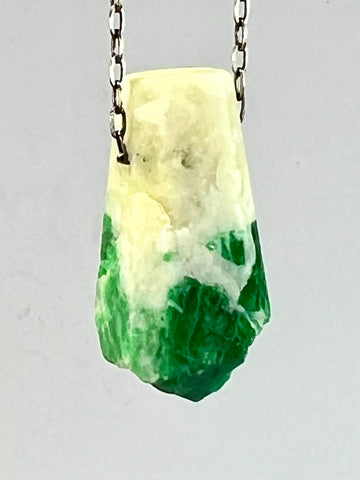Emerald in White Quartz Crystal Necklace