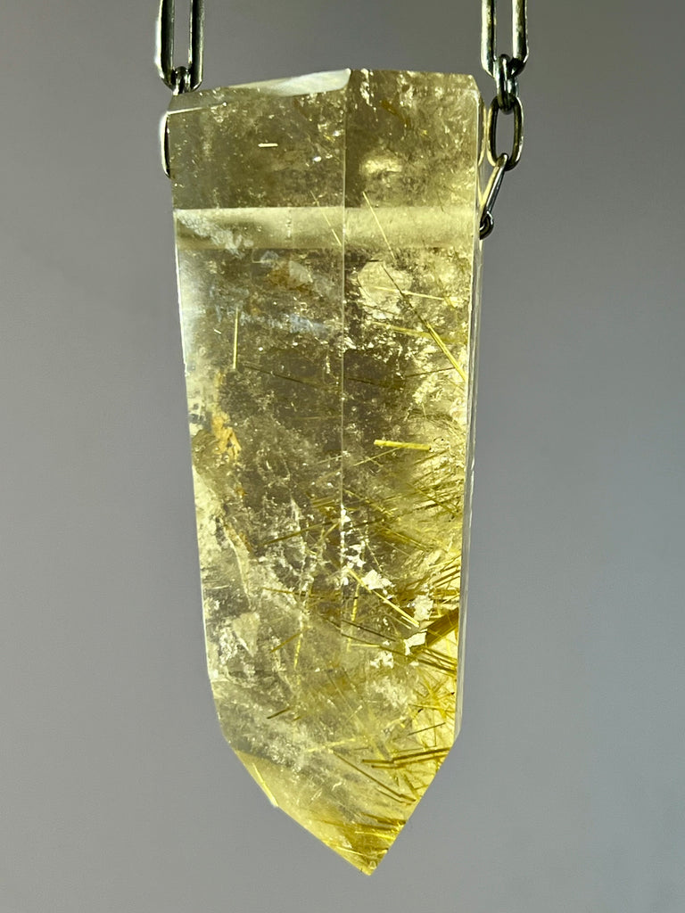 Gold Rutile Quartz Crystal Necklace