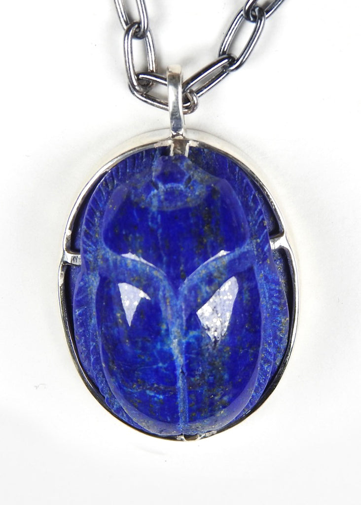 Lapis Lazuli Carved Sacred Scarab Amulet