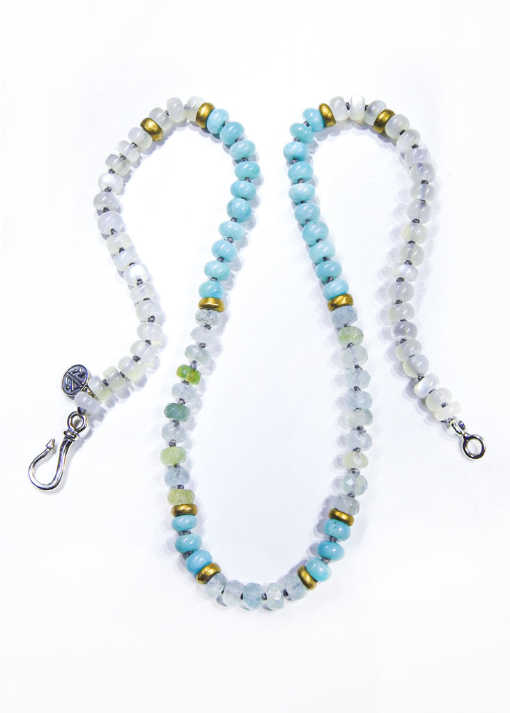 Aquamarine, Moonstone and Peruvian Amazonite "Avalon" Surf Necklace