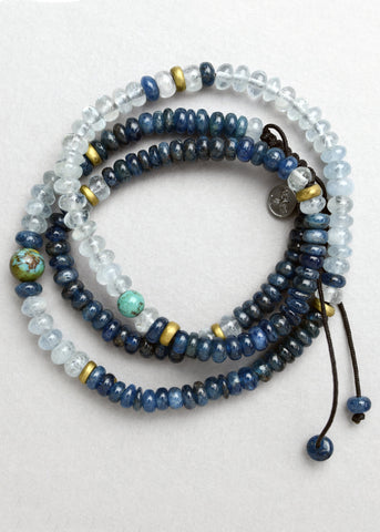 Apatite, Arizona Turquoise, Aquamarine and Chrysocolla Wrap Bracelet