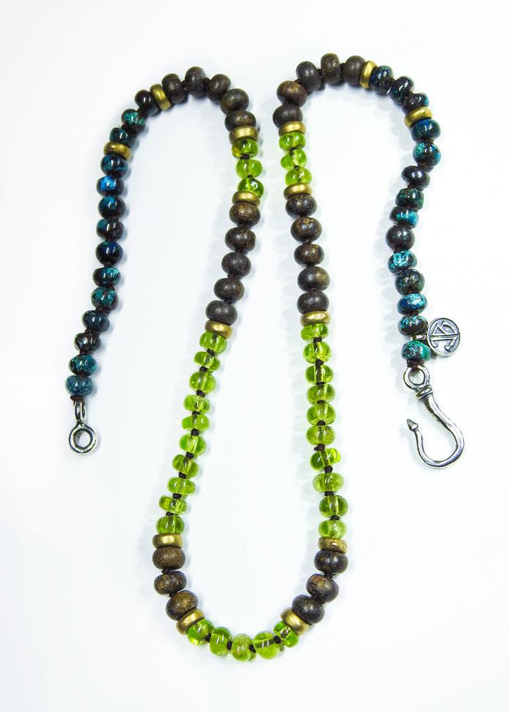 Bronzite, Chrysocolla & Peridot "Carrizo Plain" Surf Necklace