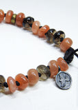 Peach Moonstone, Smoky Quartz and Hessonite Garnet Bracelet