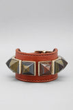 Iron Tiger Eye Pyramid Leather Cuff