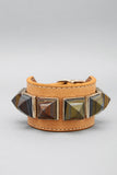 Iron Tiger Eye Pyramid Leather Cuff