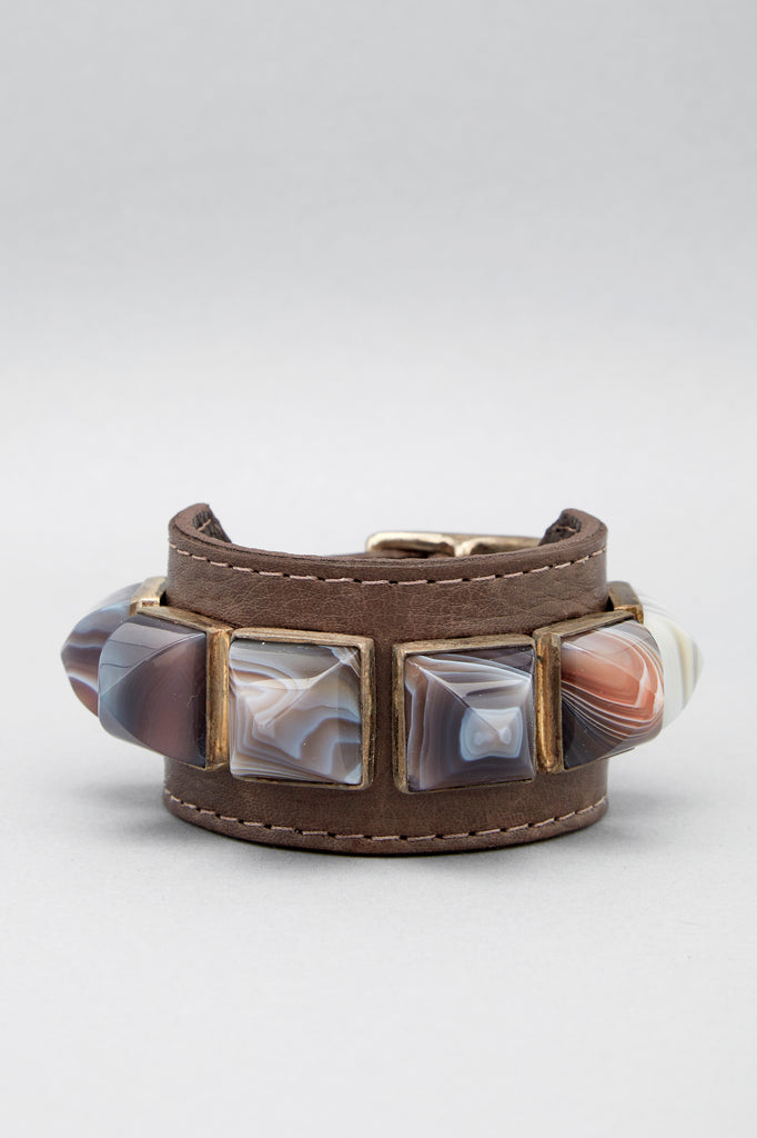 Botswana Agate Pyramid Leather Cuff