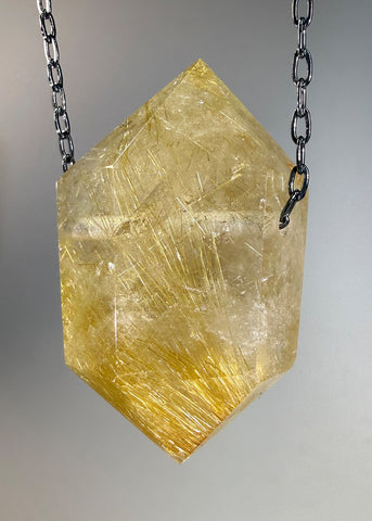 Gold Rutile Quartz Crystal Necklace
