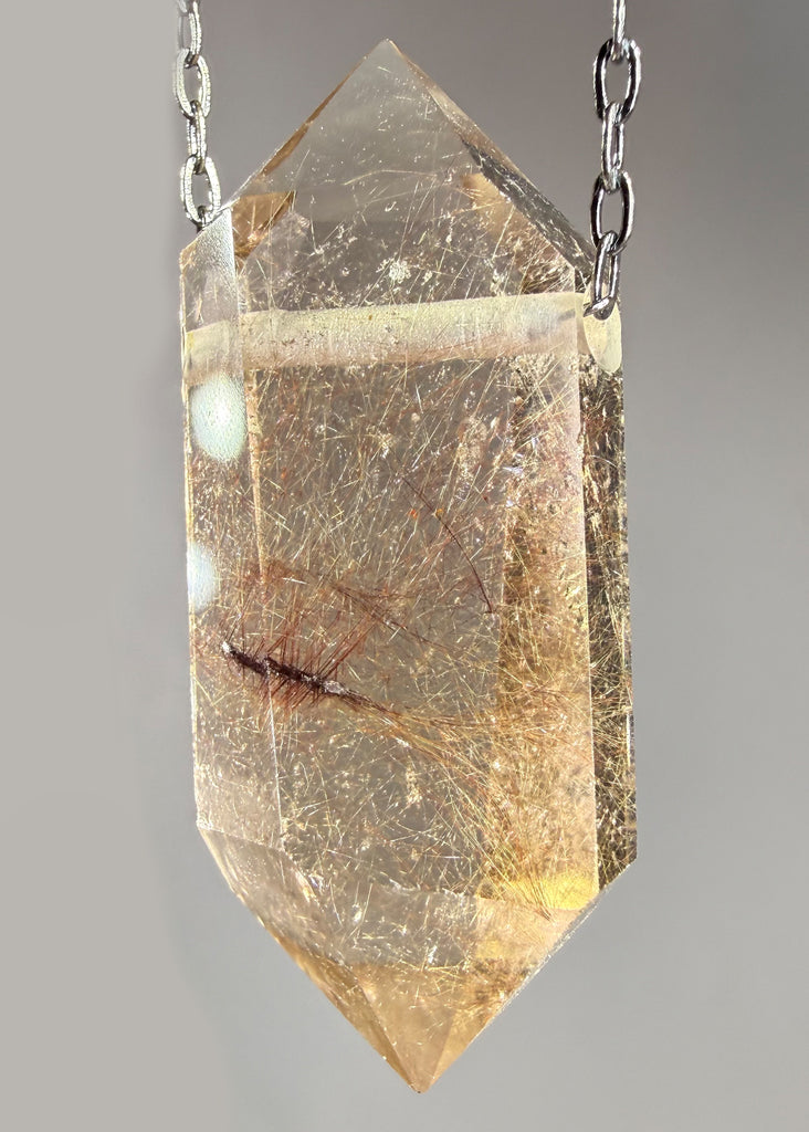 Gold Rutile Quartz Crystal Necklace