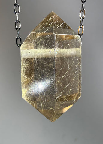Gold Rutile Quartz Crystal Necklace
