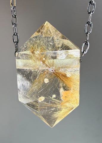 Gold Rutile Quartz Crystal Necklace