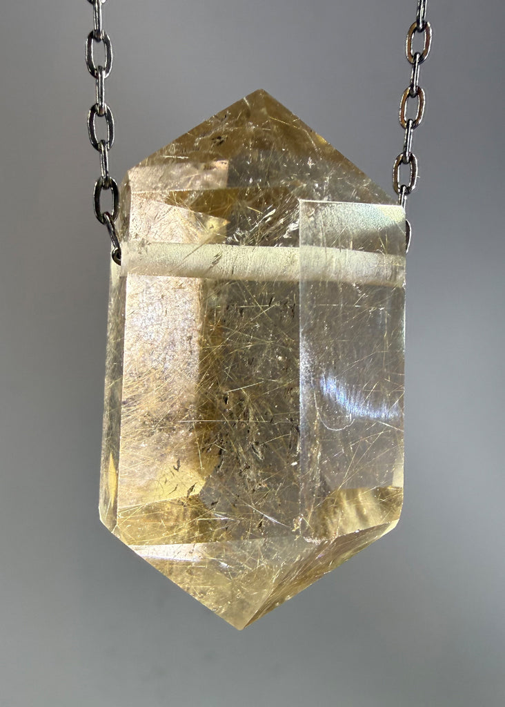 Gold Rutile Quartz Crystal Necklace
