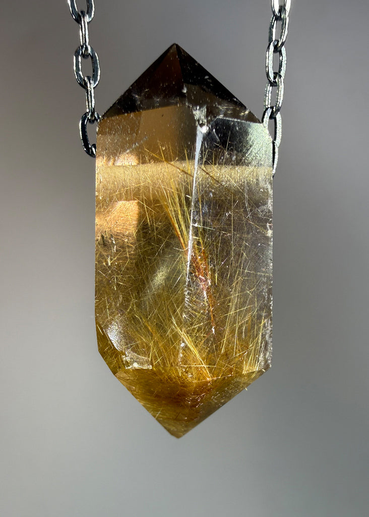 Gold Rutile Quartz Crystal Necklace