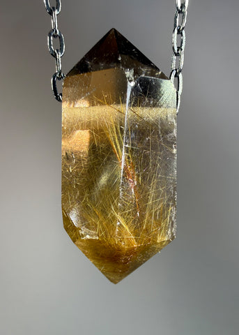 Gold Rutile Quartz Crystal Necklace