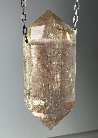 Gold Rutile Quartz Crystal Necklace