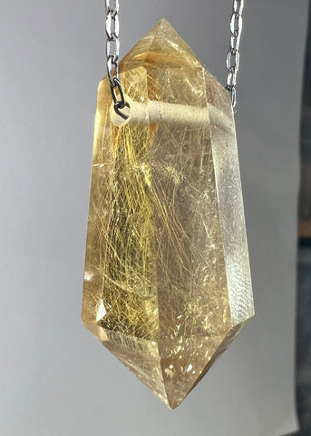 Gold Rutile Quartz Crystal Necklace