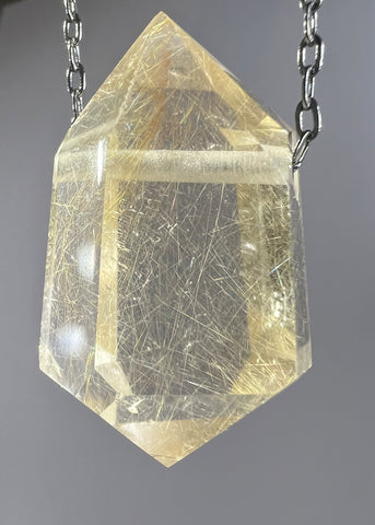 Gold Rutile Quartz Crystal Necklace
