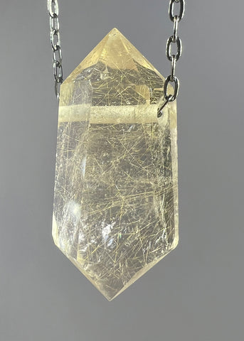 Gold Rutile Quartz Crystal Necklace
