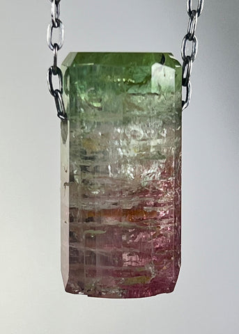 Pink Tourmaline wtih Green Tourmaline Cap Crystal Necklace