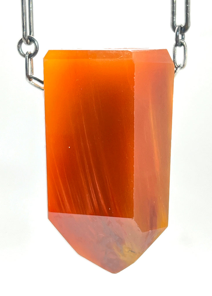 Quartz Crystal with Orange Stained Hematite  Inclusions Crrystal Necklace