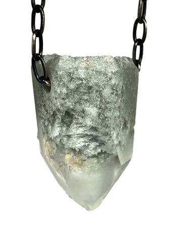 Quartz Crystal With Pale Green Amphibole Cloud Inclusions Necklace