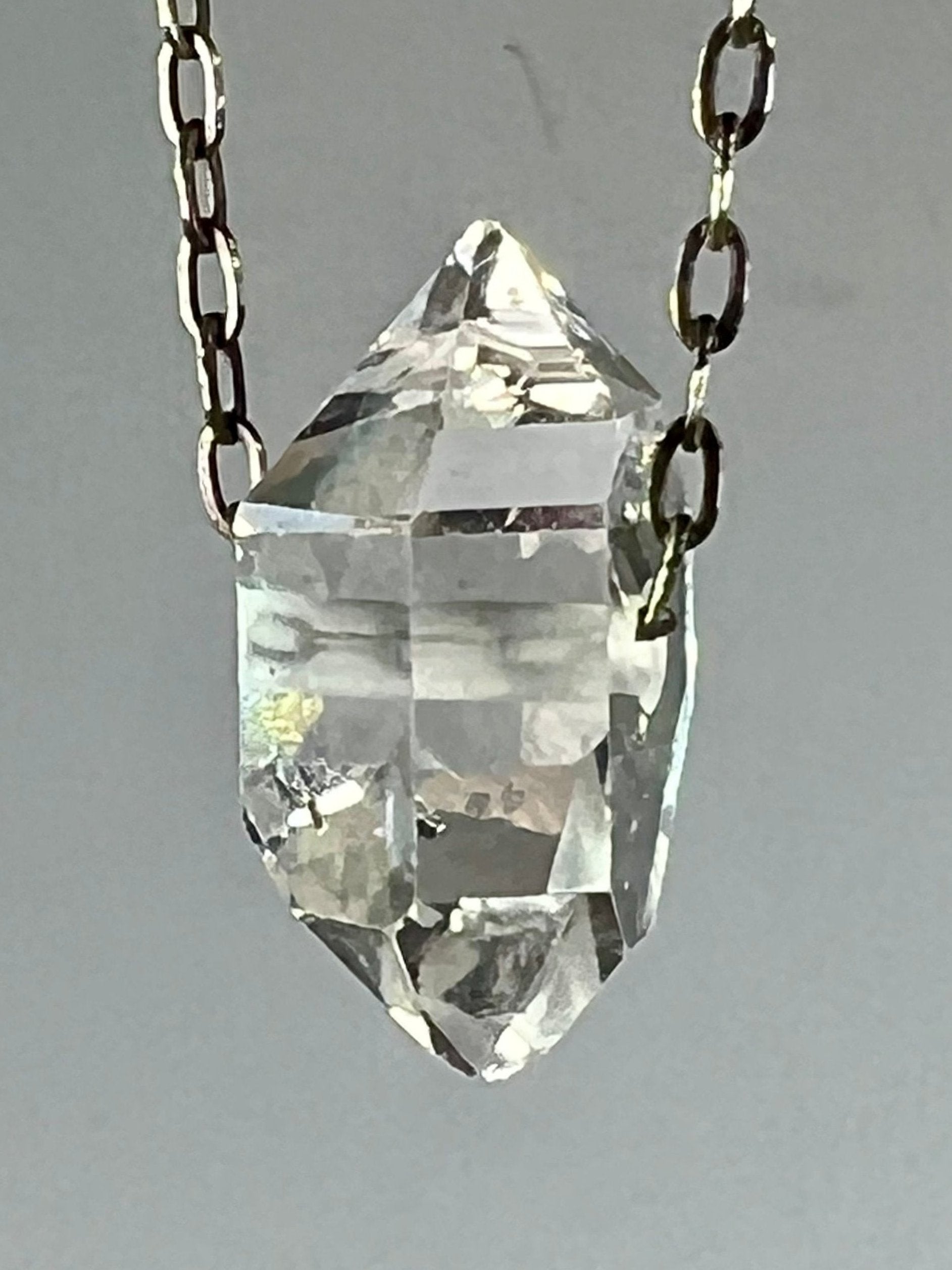 LARGE NY high quality Herkimer Diamond Quartz Crystal Pendant Sterling Silver Necklace Natural Uncut Double Terminated Raw Quartz Crystal Necklace