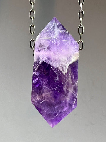 Amethyst Crystal Necklace with Chevron pattern