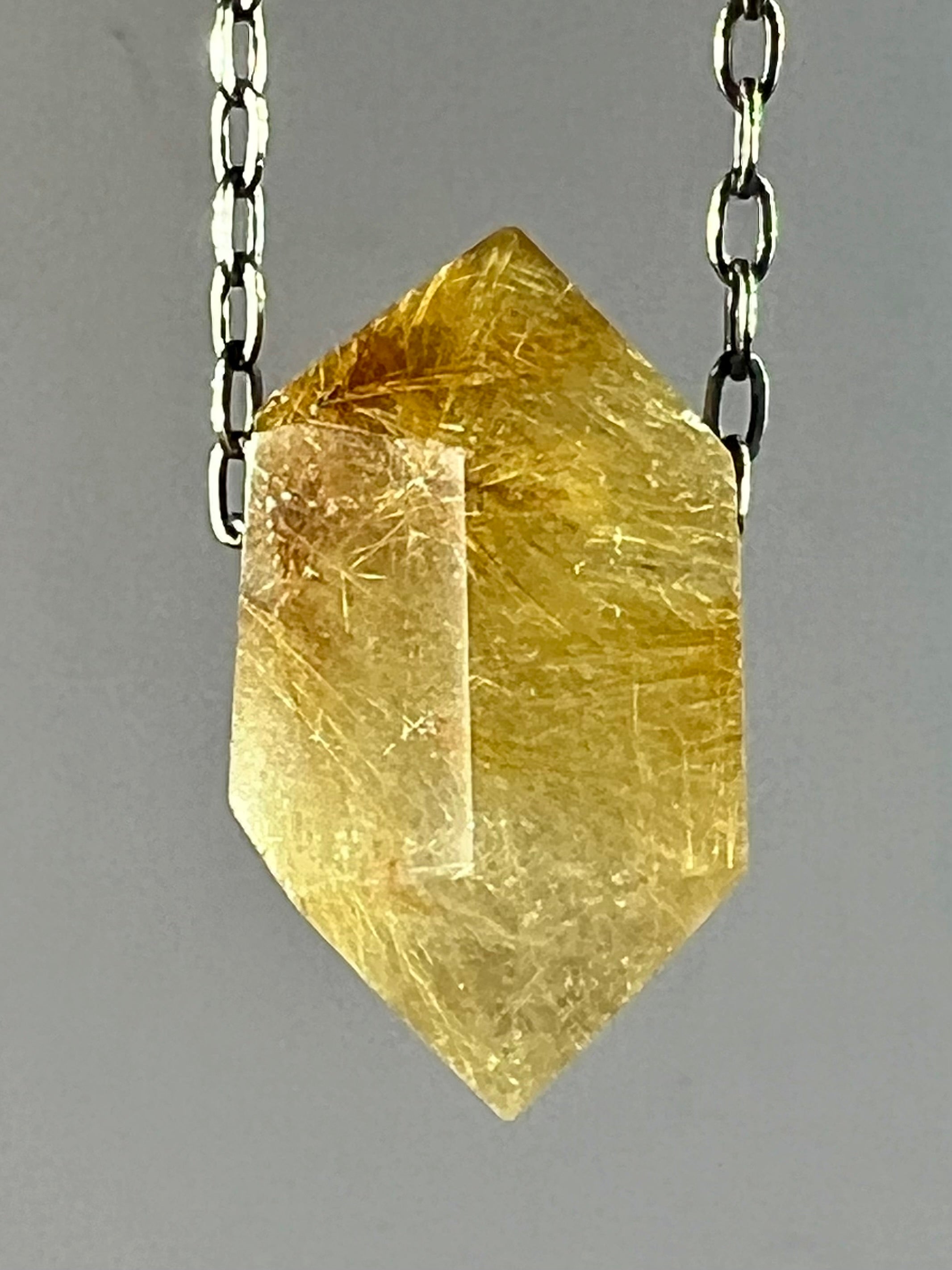 Gold Rutile Quartz Crystal with Hematite inclusion Necklace