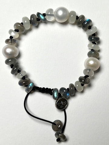 Pearl with Moonstone and Labradorite Bracelet