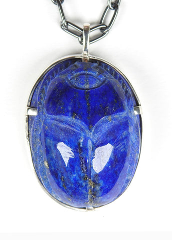 Lapis Lazuli Carved Sacred Scarab Amulet