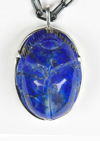 Lapis Lazuli Carved Sacred Scarab Amulet