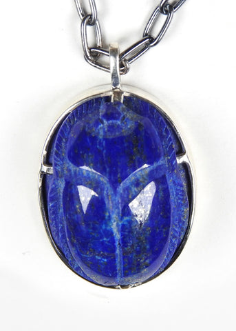 Lapis Lazuli Carved Sacred Scarab Amulet