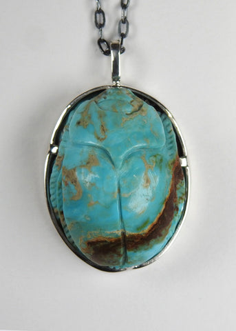 Kingman Arizona Turquoise Carved Sacred Scarab Amulet