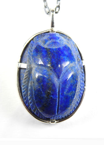 Lapis Lazuli Carved Sacred Scarab Amulet