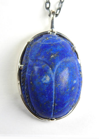 Lapis Lazuli Carved Sacred Scarab Amulet