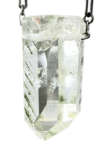 Quartz Crystal with Green Chlorite Growth lines Necklace